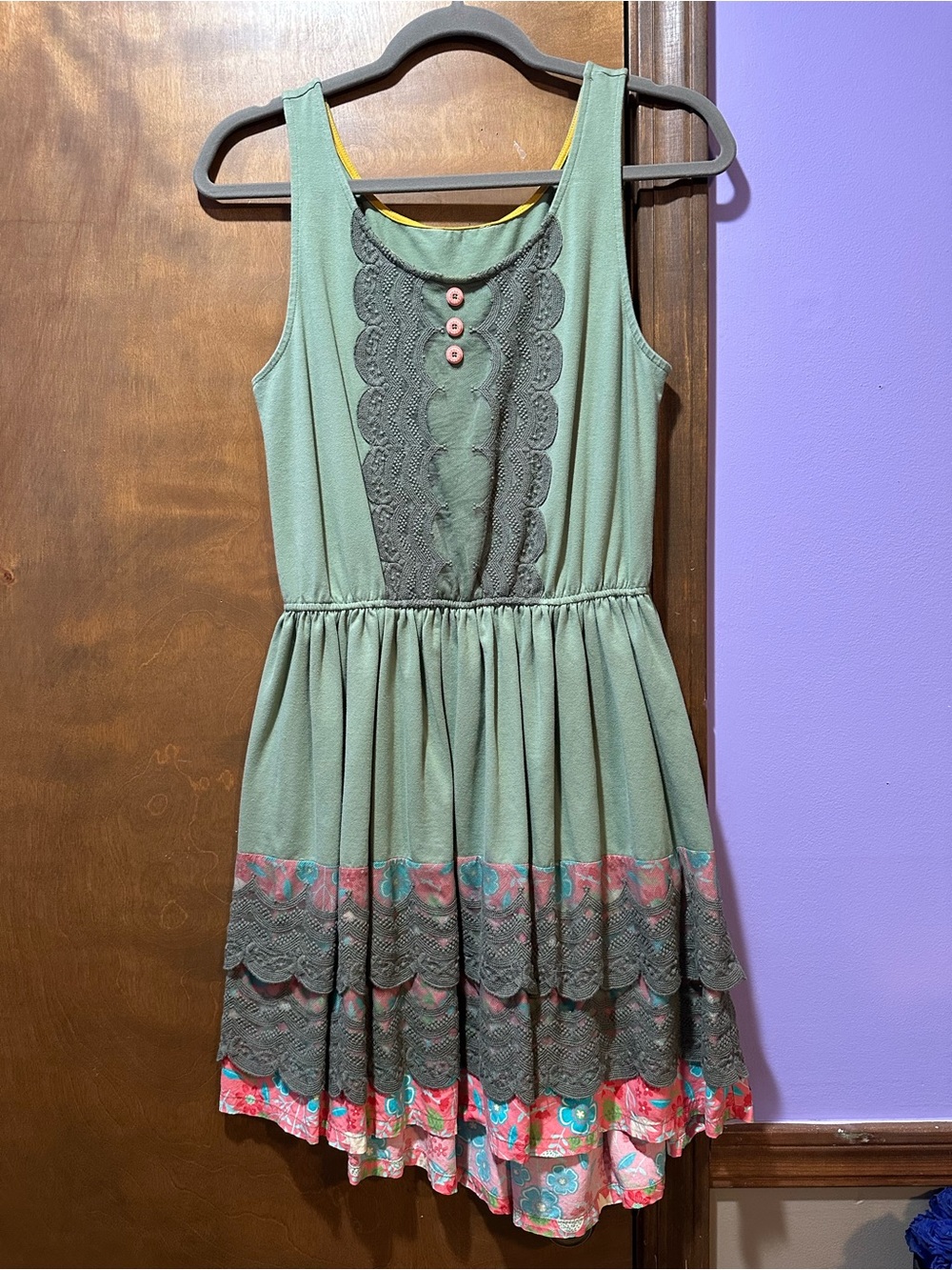 Matilda Jane Sage & Olive Green Tiered Sleeveless Light Rising Dress Top
